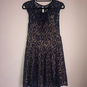 MM Couture Navy Blue and Gold Lace Dress
